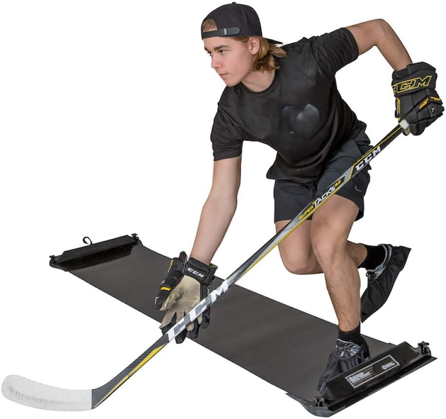 Slide Board (71" L x 20" W) with End Stops, Sliding Booties, Mesh Carrying Bag and Exercise Guide for Low Impact Balance Training (Skating, Hockey)